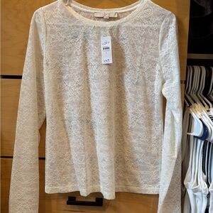 LOFT Women's Ivory Lace Long Sleeve Top Medium